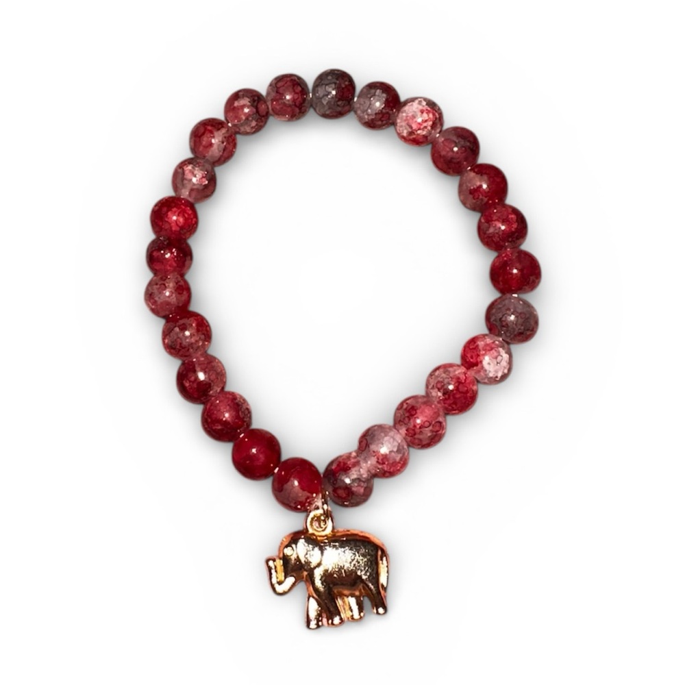 Red Glass Beaded Bracelet with Elephant Pendant - Picture 2 of 2